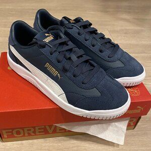Size 4.5 Puma Club 5v5 Suede Jr Kids Low-Top Sneakers Navy Blue White Casual
